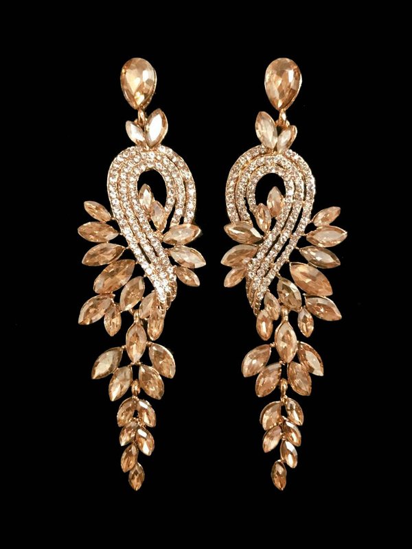 Champagne Gold / Clear Crystal (3.5 inch) Earrings