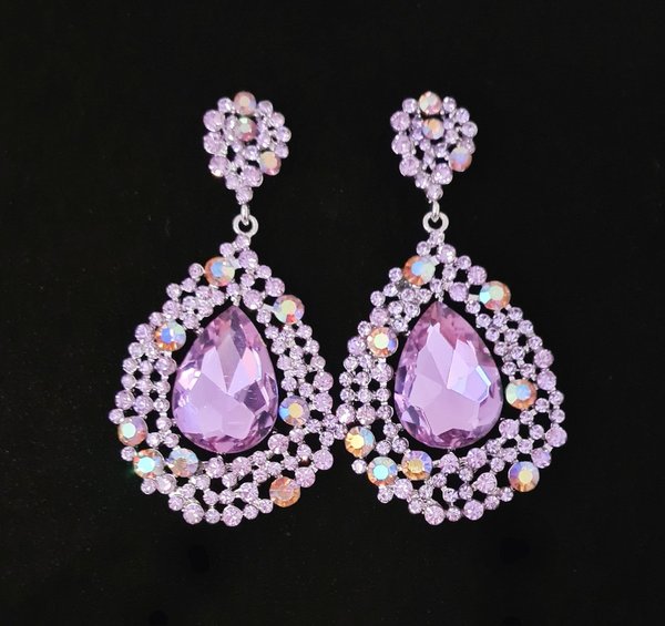 New Size! Lilac with Lilac AB 3 inch Earrings