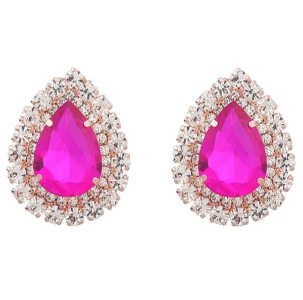 Fuchsia Pink & Clear 1.5 inch Earrings