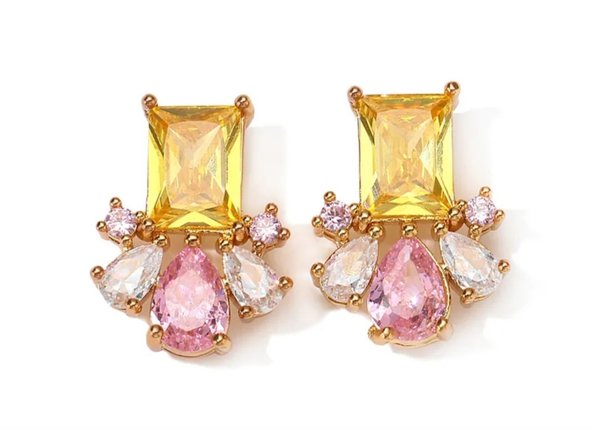 Yellow-Pink-Clear 0.75 inch Earrings