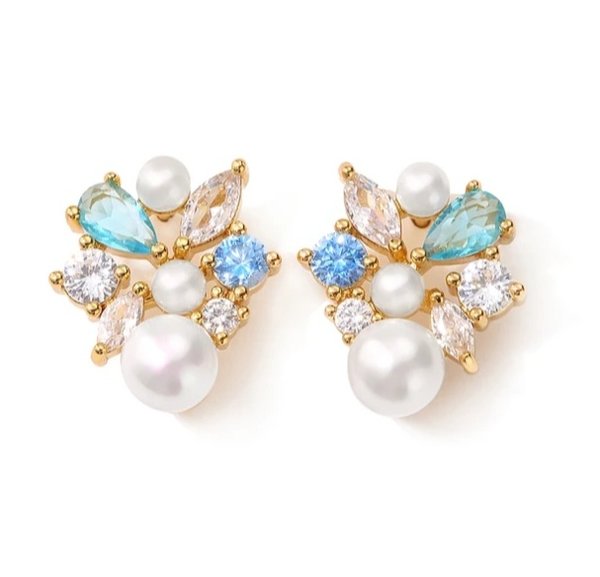 Pearl-Blue-Turquoise 0.5 inch Earrings