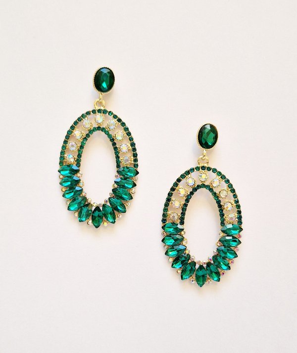 Green & AB 2.75 inch Earrings