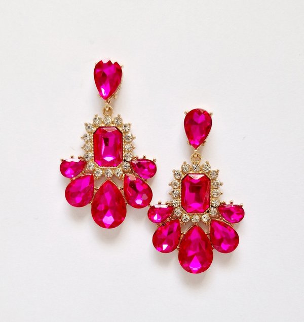 Fuchsia Pink & Clear 2.5 inch Earrings