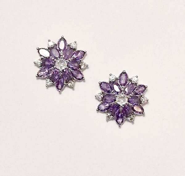 Purple & Clear 0.75 inch Earrings