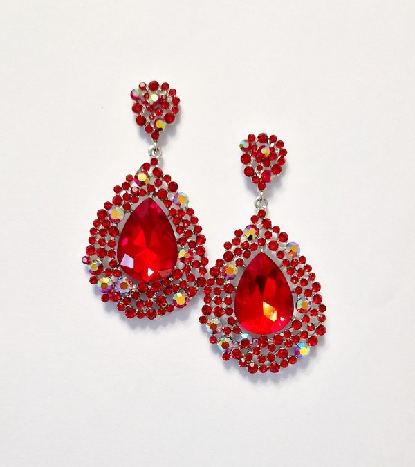 Red with Red AB 3 inch Earrings