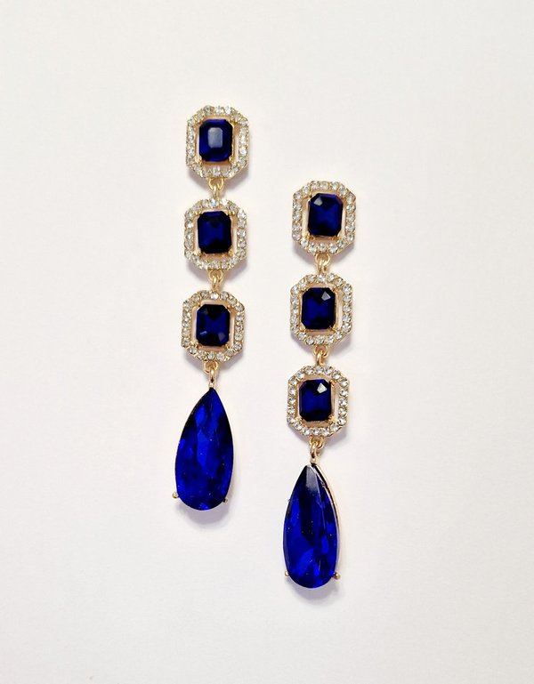 Royal Blue & Clear 3.75 inch Earrings